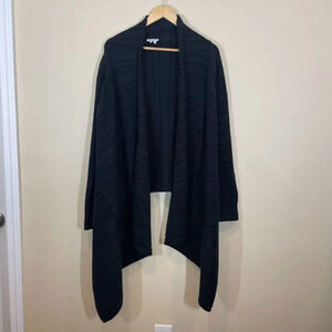 Manoukian Striped Open Front Wool Blend Sweater Cardigan Womens SZ M Long Sleeve